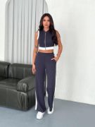 Osy Modal Yumuşak Dokulu Kumaş Tam Fermuarlı Crop Pantalon İkili Takım - Antrasit resmi